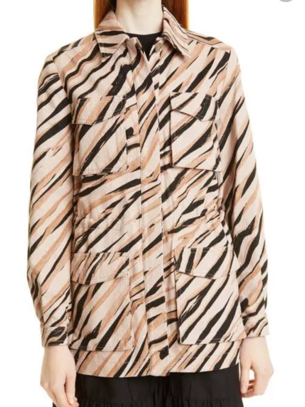 TED BAKER Hamiel Zebra Print Washed Cargo Jacket Size 4 L Safari Chic